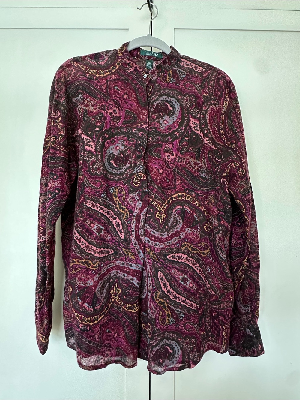 Lauren Ralph Lauren Long Sleeve Paisley Blouse 100% Cotton Size M